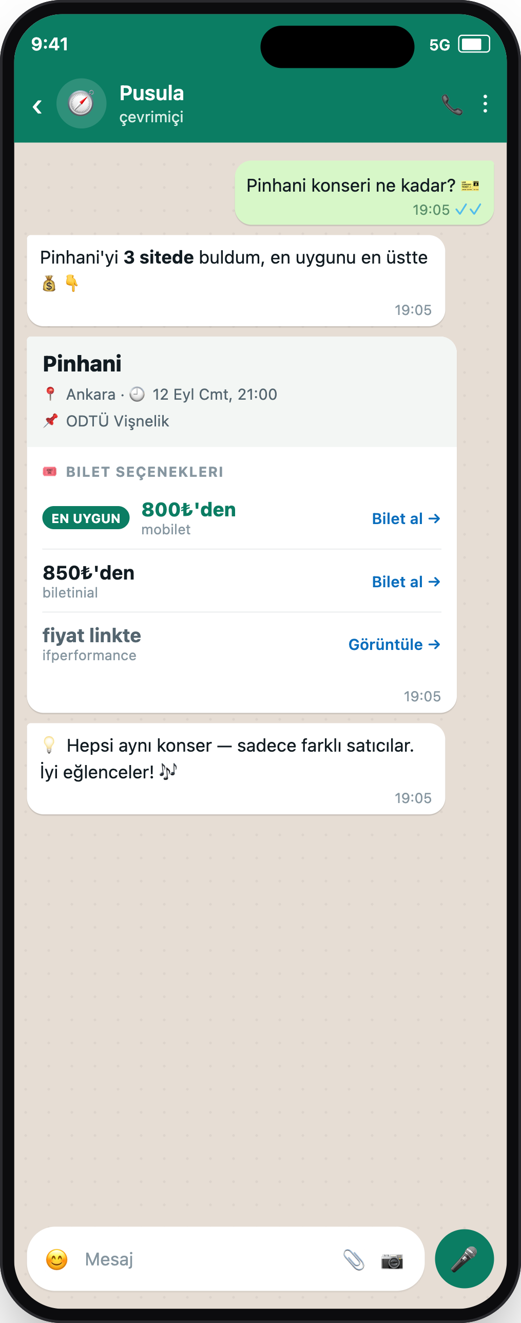 Fiyat karşılaştırma sohbeti